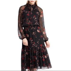 NWT romantic floral print midi peasant dress
